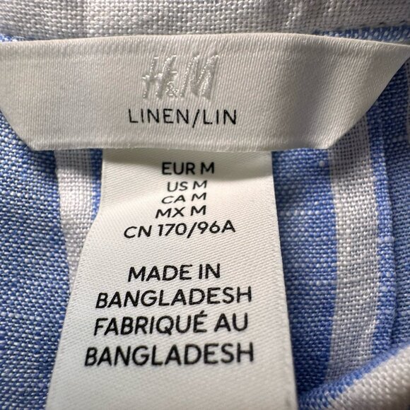H & M Blue And White Striped Linen Short And Button Down Shirt Set Size Medium - Picture 5 of 7